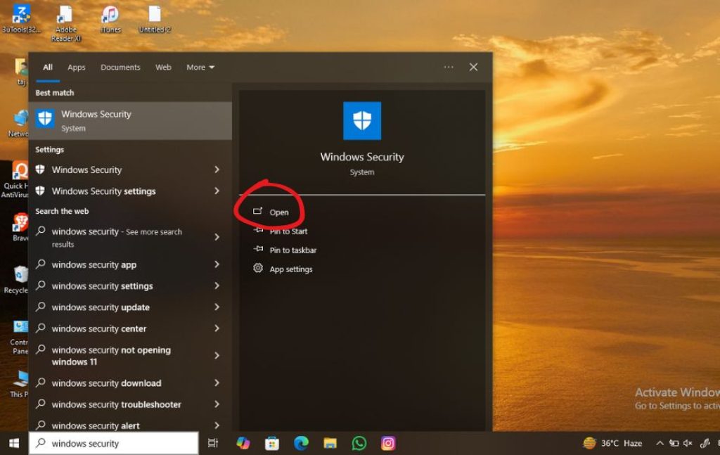 select-open-windows-security