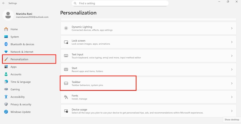 personaliztion-taskbar