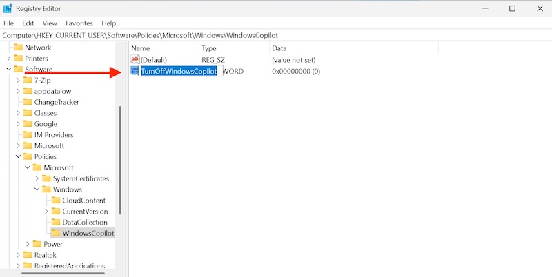 turnoffwindowscopilot-registry-editor