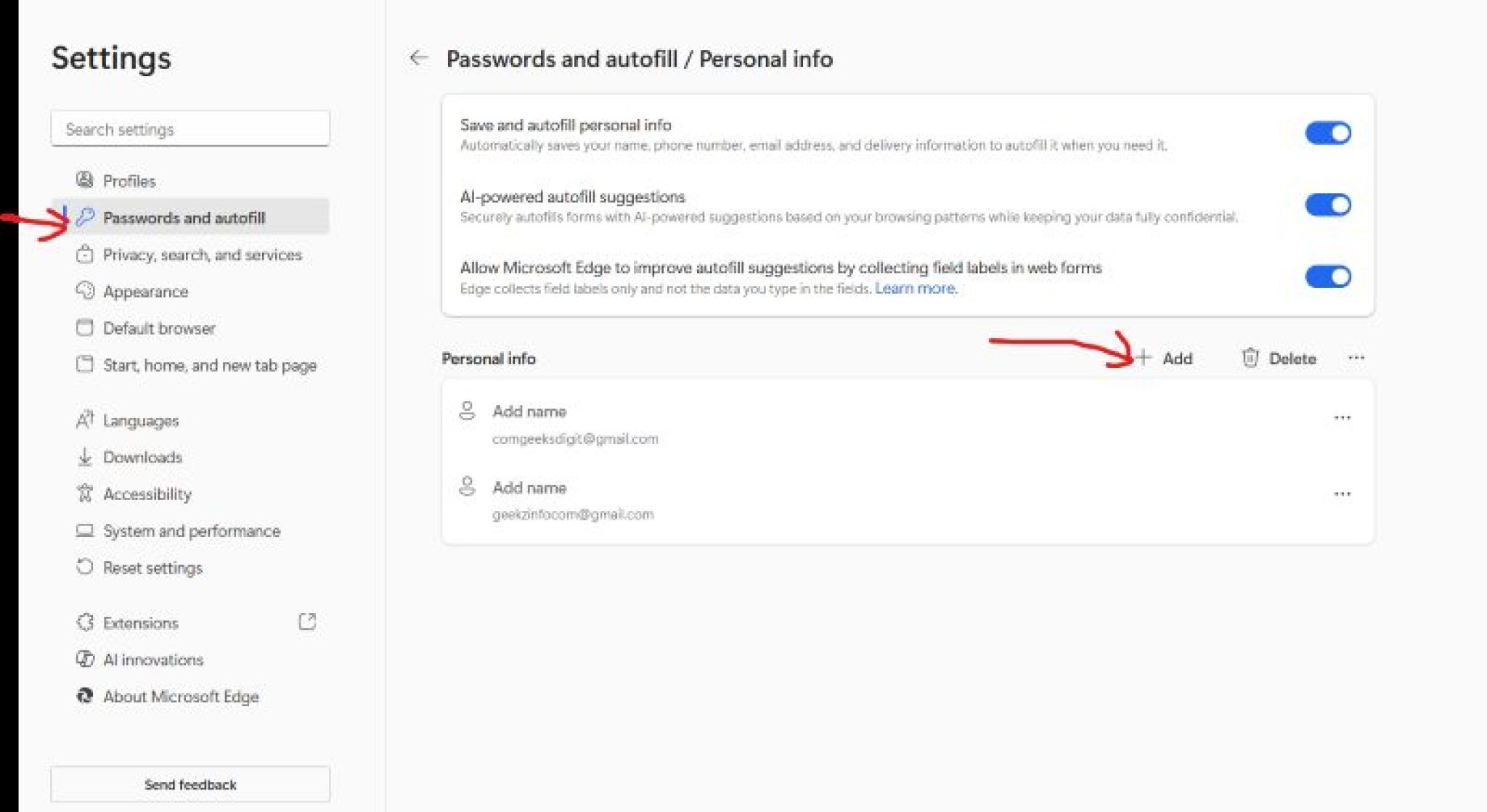 How to Enable Automatic Form Filling in Microsoft Edge - GeeksDigit.Com