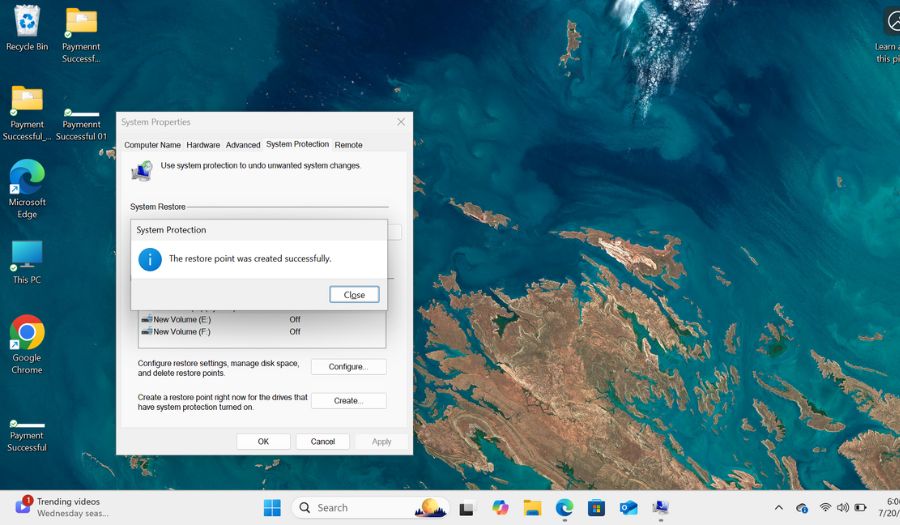 restore-point-created-successfully