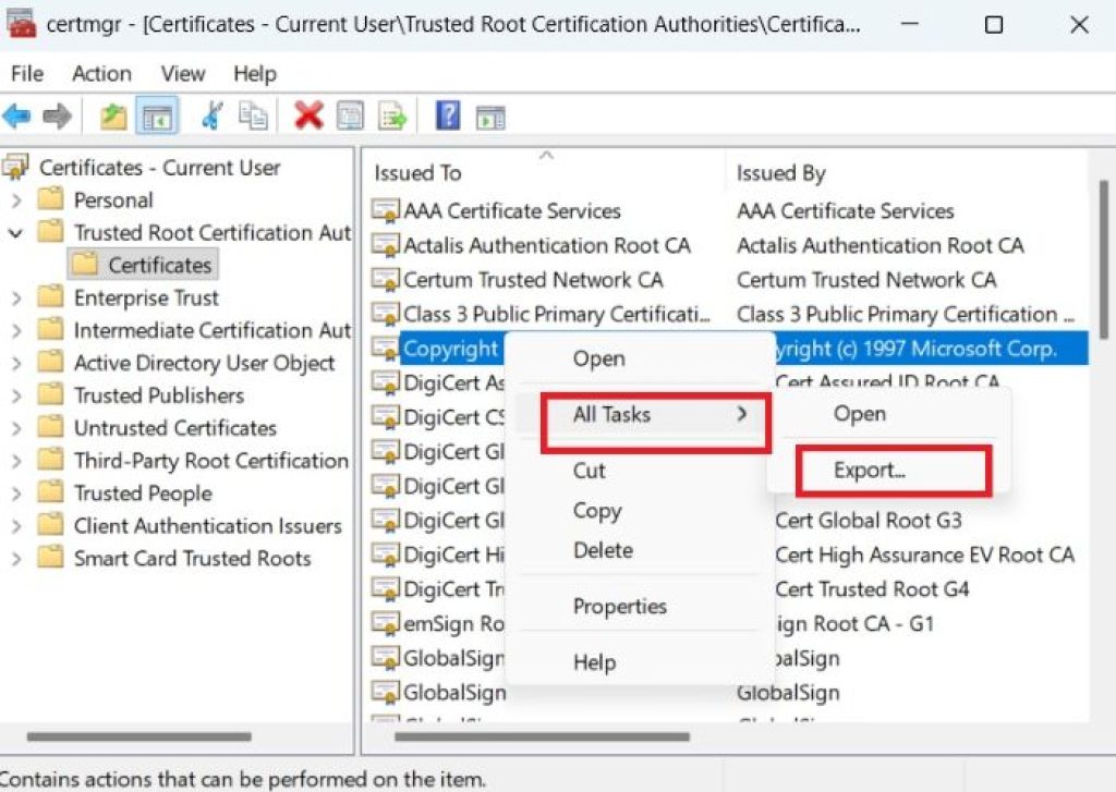 export-certificate
