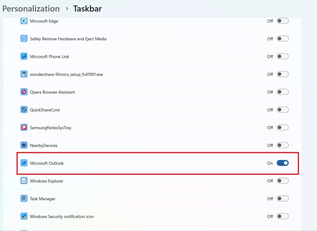 taskbar-outlook-enable