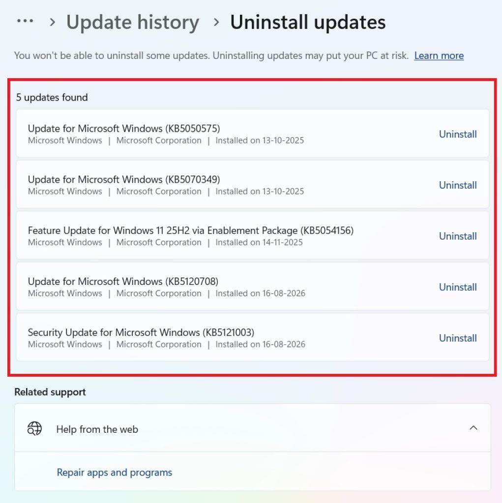 uninstall-update-list