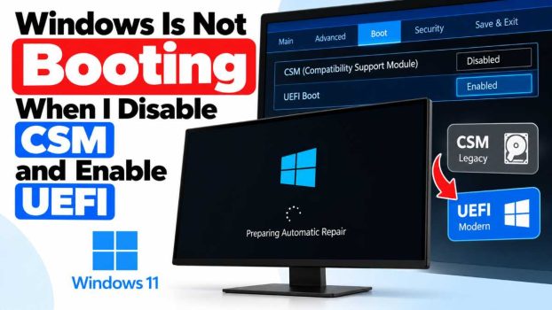 Fix Windows Not Booting After Disabling CSM and Enabling UEFI